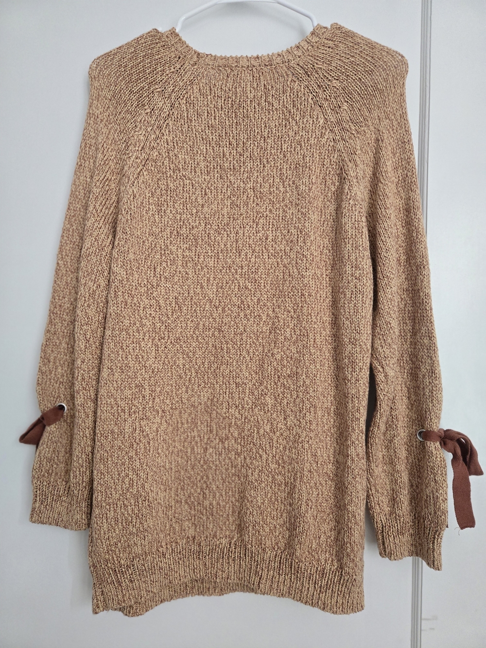 Francesca's Camel Brown Bow Tie-Accent Coquette Knit Sweater - Picture 7 of 8